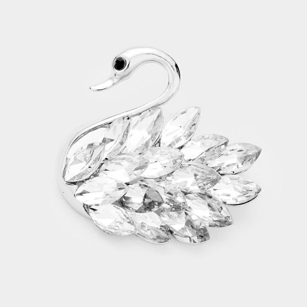 Swan Clear Marquise Crystal Silver Pin Brooch NWT
